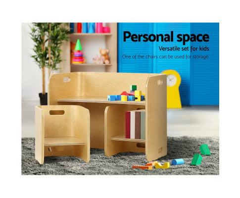 3 PC Nordic Kids Table Chair Set Beige Desk Activity Compact Children - SM Everyday Living