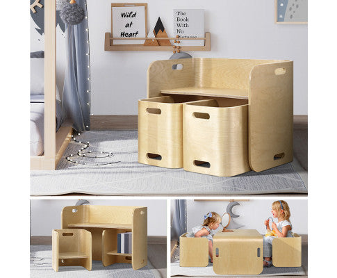 3 PC Nordic Kids Table Chair Set Beige Desk Activity Compact Children - SM Everyday Living