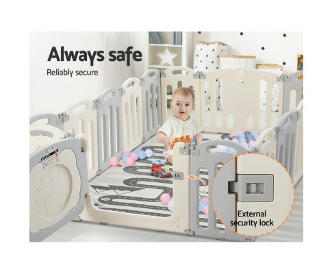 Playpen 16 Panels Foldable Toddler Fence Safety Play Activity Centre - SM Everyday Living