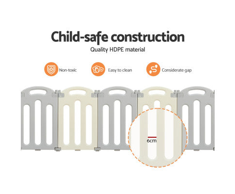 Playpen 16 Panels Foldable Toddler Fence Safety Play Activity Centre - SM Everyday Living