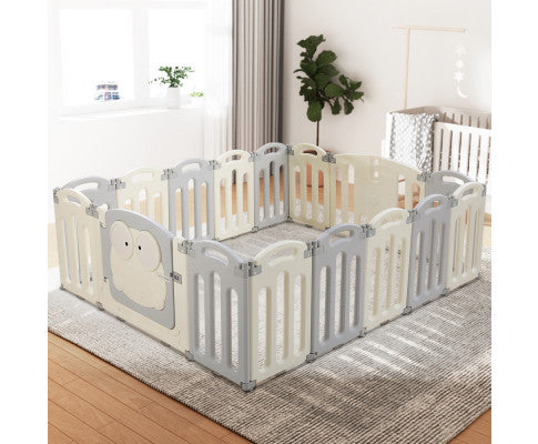 Playpen 16 Panels Foldable Toddler Fence Safety Play Activity Centre - SM Everyday Living