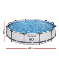 Bestway Swimming Pool 366x76cm Steel Frame Round Above Ground Pools w/ Filter Pump 6473L - SM Everyday Living