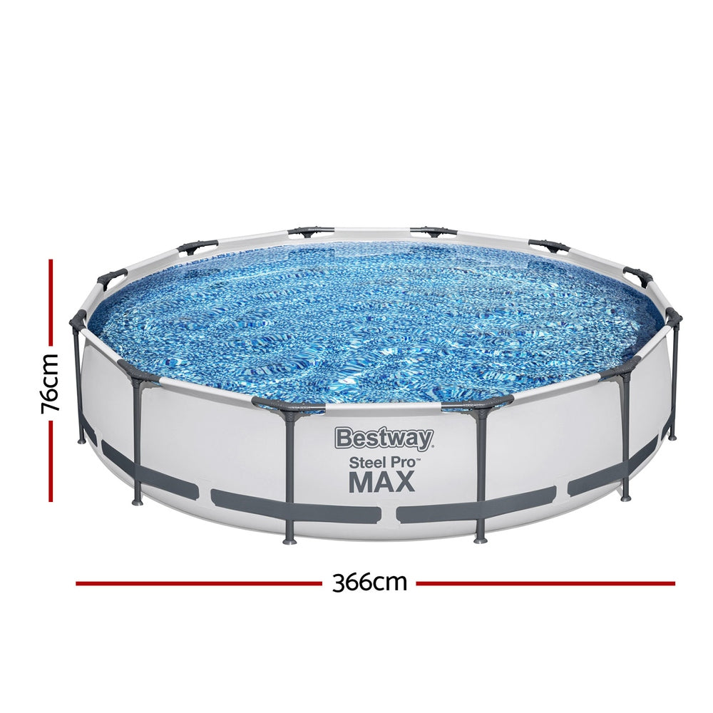 Bestway Swimming Pool 366x76cm Steel Frame Round Above Ground Pools w/ Filter Pump 6473L - SM Everyday Living