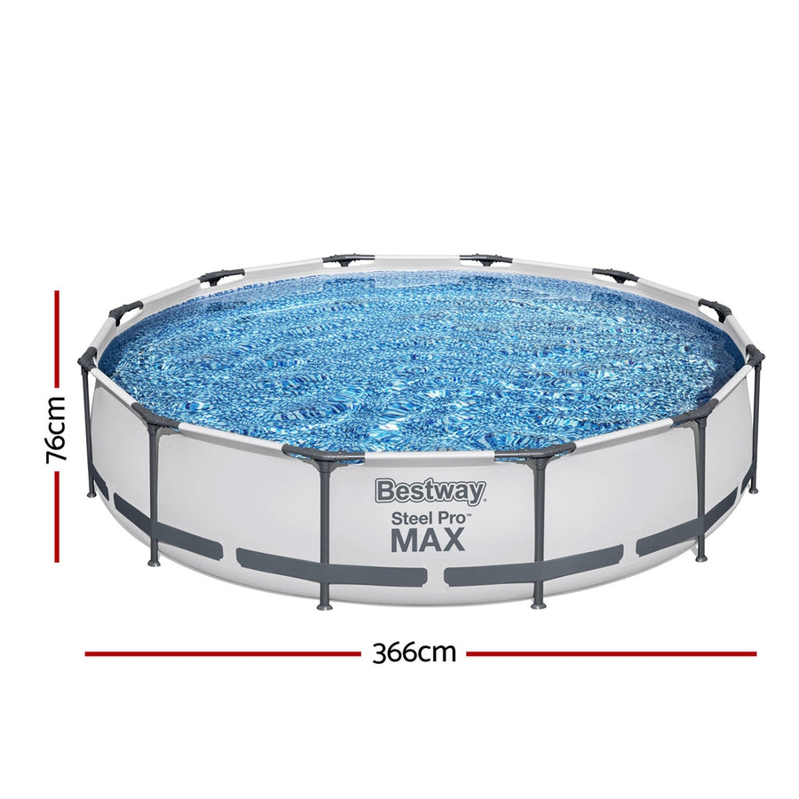 Bestway Swimming Pool 366x76cm Steel Frame Round Above Ground Pools w/ Filter Pump 6473L - SM Everyday Living