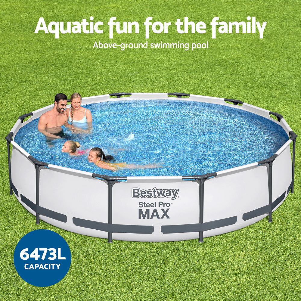 Bestway Swimming Pool 366x76cm Steel Frame Round Above Ground Pools w/ Filter Pump 6473L - SM Everyday Living