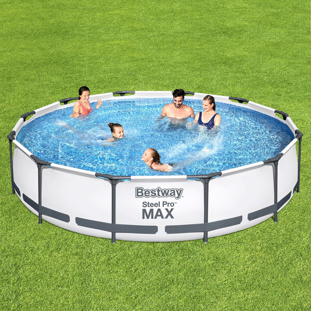 Bestway Swimming Pool 366x76cm Steel Frame Round Above Ground Pools w/ Filter Pump 6473L - SM Everyday Living