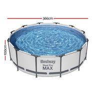Bestway Swimming Pool 366x100cm Steel Frame Round Above Ground Pools w/ Filter Pump 9150L - SM Everyday Living