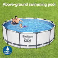 Bestway Swimming Pool 366x100cm Steel Frame Round Above Ground Pools w/ Filter Pump 9150L - SM Everyday Living