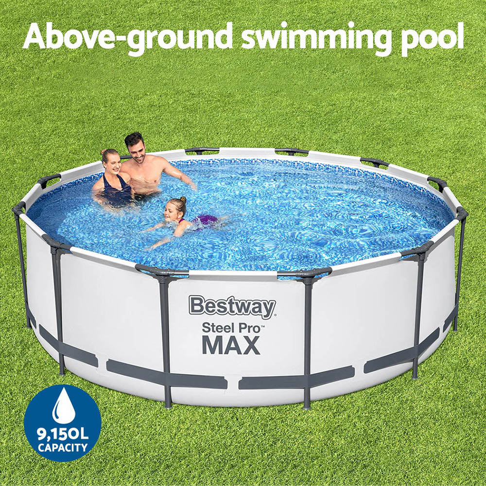 Bestway Swimming Pool 366x100cm Steel Frame Round Above Ground Pools w/ Filter Pump 9150L - SM Everyday Living