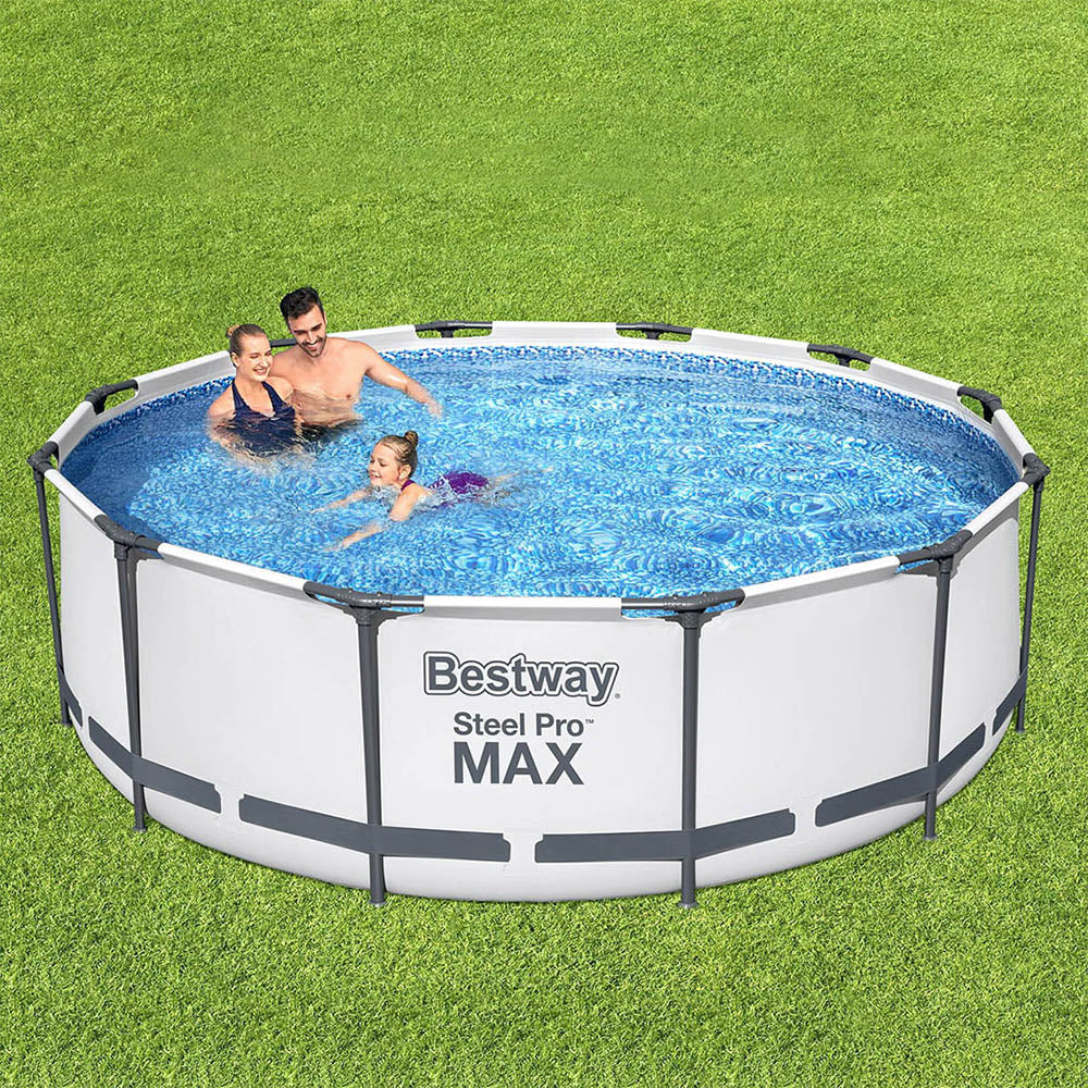 Bestway Swimming Pool 366x100cm Steel Frame Round Above Ground Pools w/ Filter Pump 9150L - SM Everyday Living