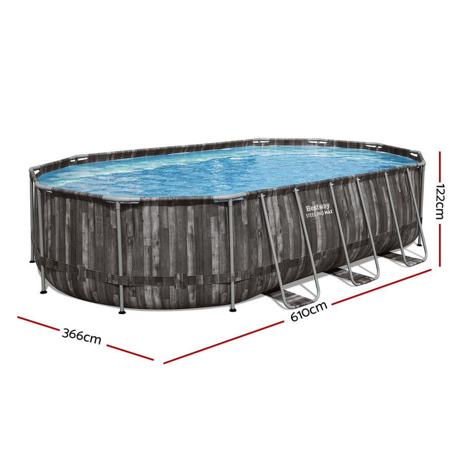 Bestway Swimming Pool Steel Frame Pool Set 6.1x3.66m w/ Filter Pump Ladder Cover - SM Everyday Living