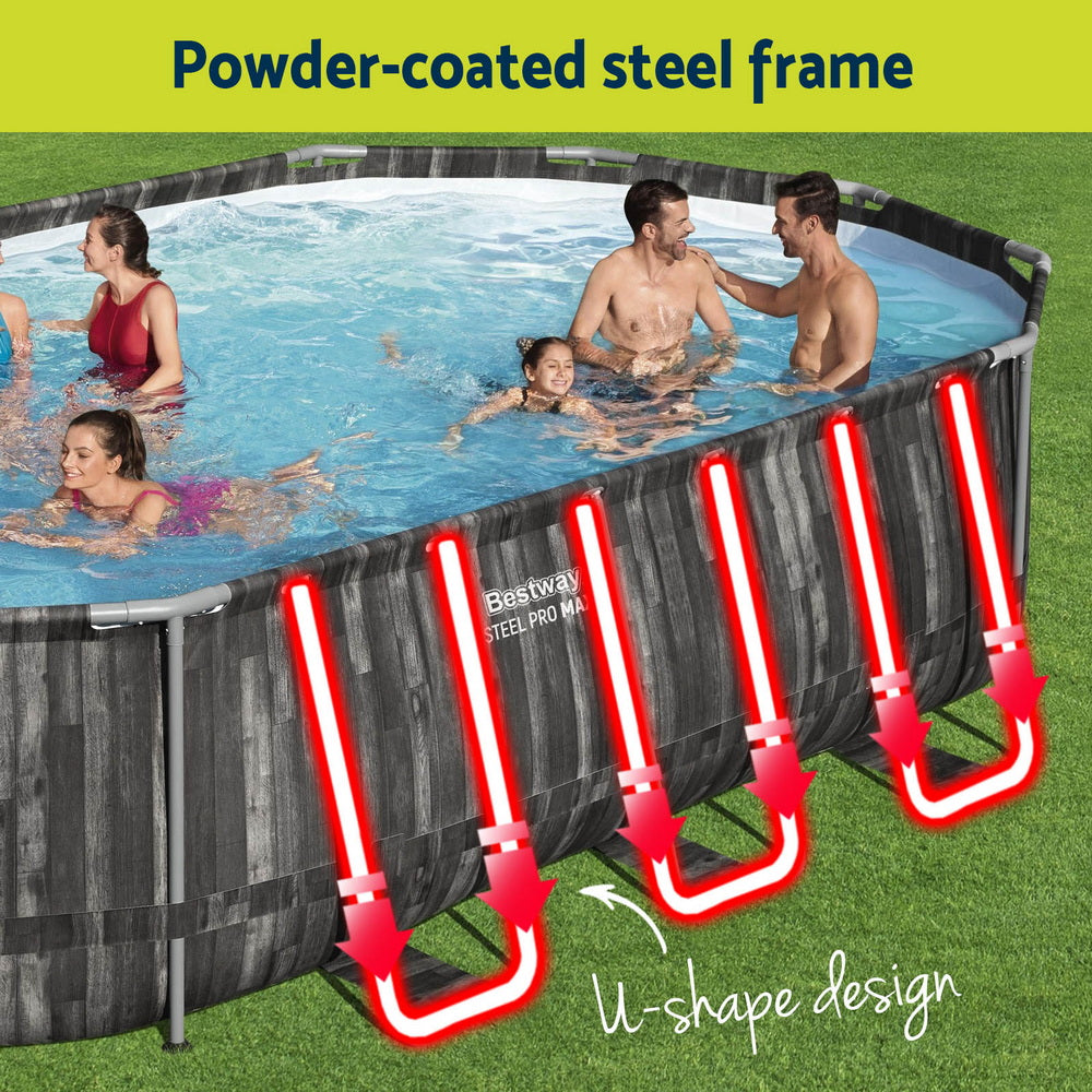 Bestway Swimming Pool Steel Frame Pool Set 6.1x3.66m w/ Filter Pump Ladder Cover - SM Everyday Living