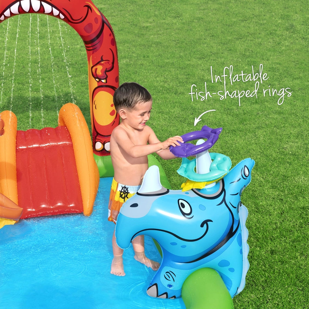 Bestway Kids Inflatable Play Splash Pool with Slide Ball Tossing Toys 242x140cm - SM Everyday Living