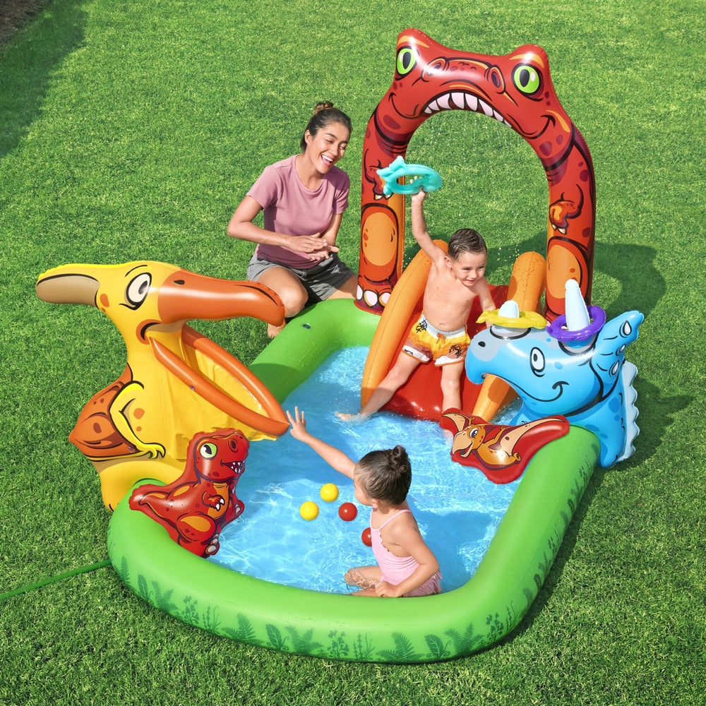 Bestway Kids Inflatable Play Splash Pool with Slide Ball Tossing Toys 242x140cm - SM Everyday Living