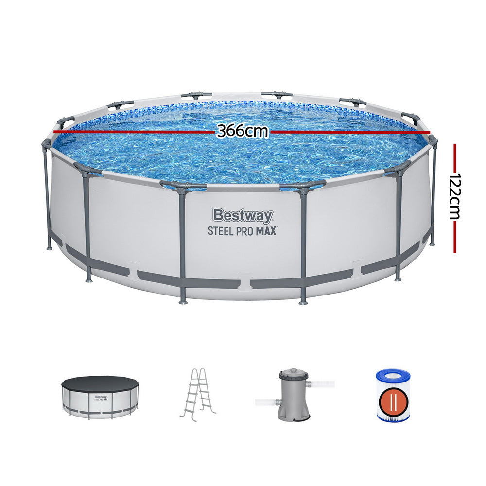 Bestway 366cm Swimming Pool Above Ground Pools Round Filter Pump Cover Ladder - SM Everyday Living