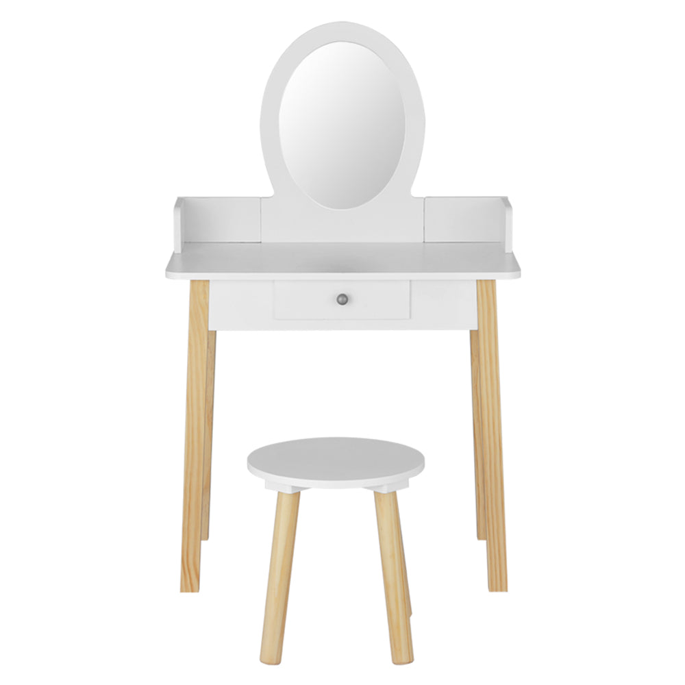 Kids Dressing Table Chair Set Wooden Leg Vanity