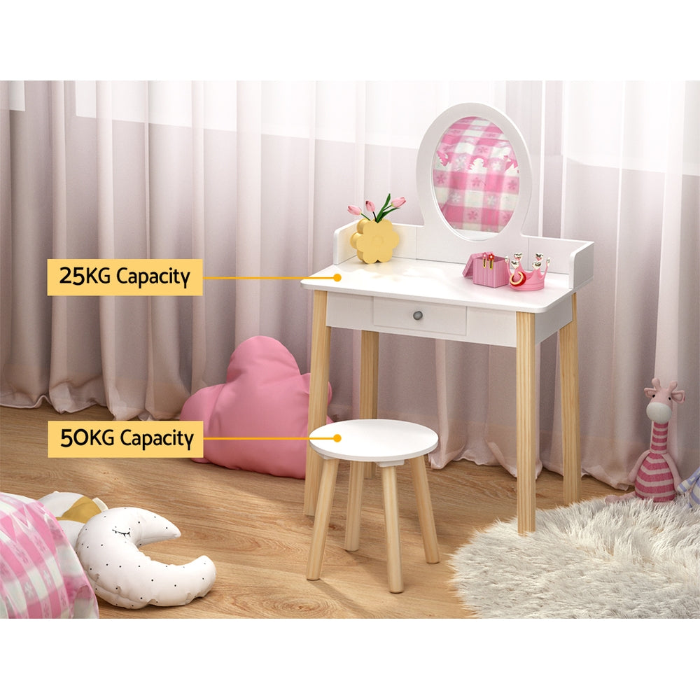 Kids Dressing Table Chair Set Wooden Leg Vanity