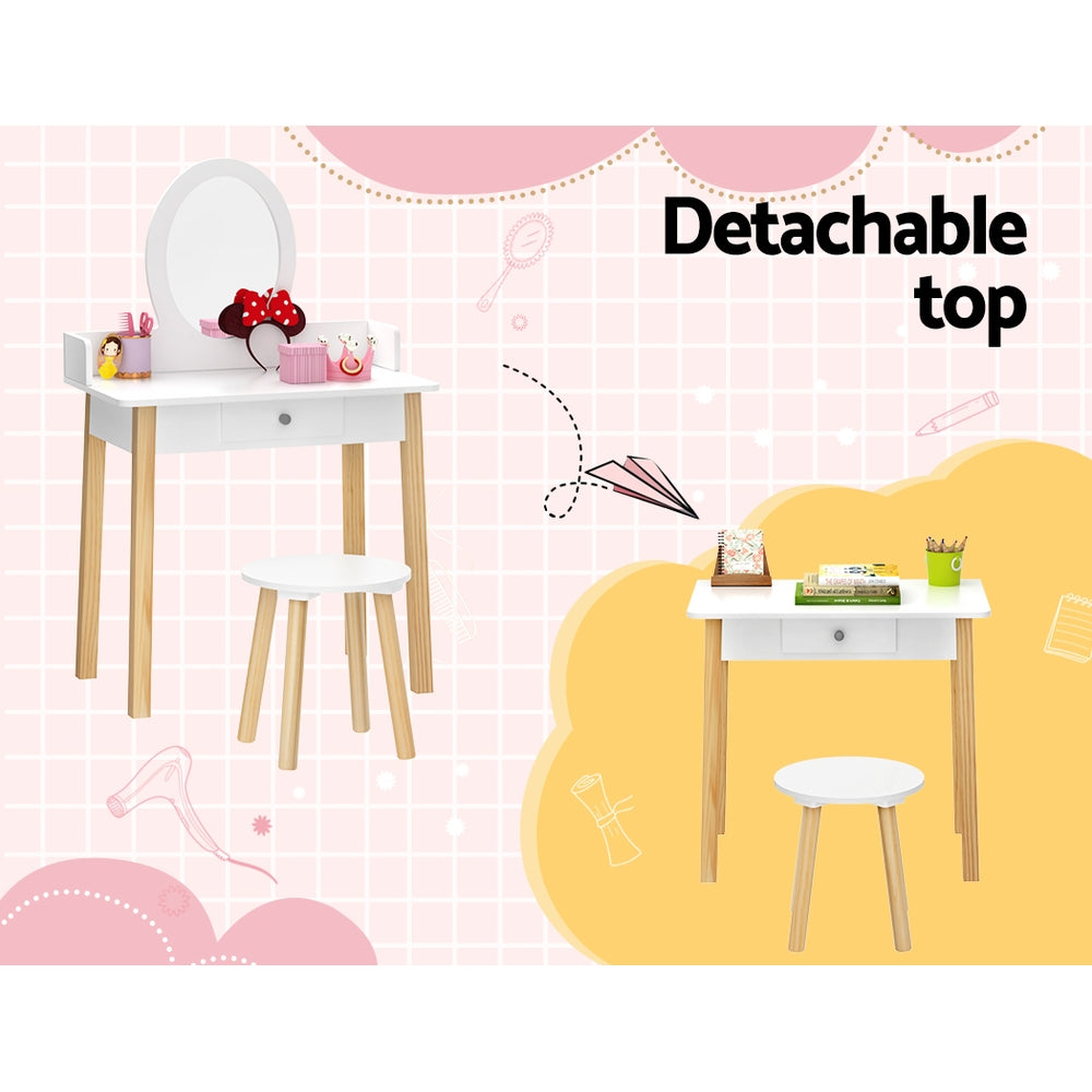 Kids Dressing Table Chair Set Wooden Leg Vanity