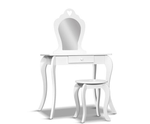White Kids Vanity Dressing Table Stool Set Mirror Princess Children Makeup - SM Everyday Living