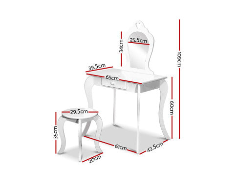 White Kids Vanity Dressing Table Stool Set Mirror Princess Children Makeup - SM Everyday Living