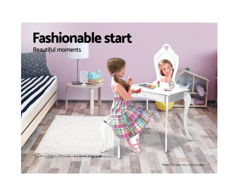 White Kids Vanity Dressing Table Stool Set Mirror Princess Children Makeup - SM Everyday Living