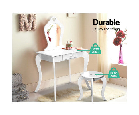 White Kids Vanity Dressing Table Stool Set Mirror Princess Children Makeup - SM Everyday Living