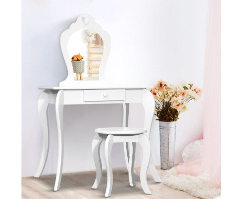 White Kids Vanity Dressing Table Stool Set Mirror Princess Children Makeup - SM Everyday Living