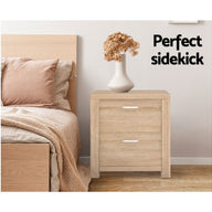 Bedside Table Lamp Side Tables Drawers Nightstand Unit Beige Wood - SM Everyday Living