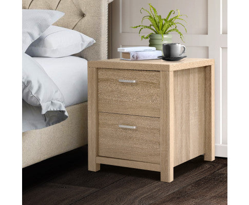 Bedside Table Lamp Side Tables Drawers Nightstand Unit Beige Wood - SM Everyday Living