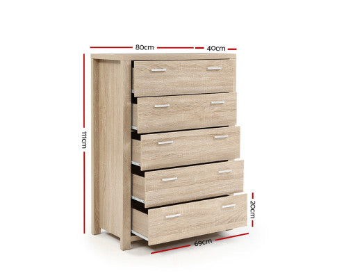 5 Chest of Drawers Tallboy Dresser Table Bedroom Storage Cabinet - SM Everyday Living