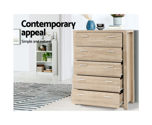 5 Chest of Drawers Tallboy Dresser Table Bedroom Storage Cabinet - SM Everyday Living