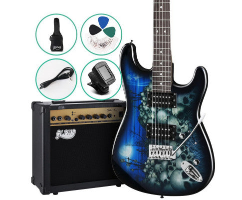 Electric Guitar And AMP Music String Instrument Rock Blue Carry Bag Steel String - SM Everyday Living