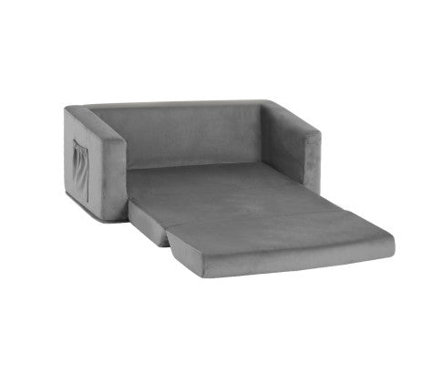 Convertible Sofa 2 Seater Children Flip Open Couch Lounger Grey - SM Everyday Living