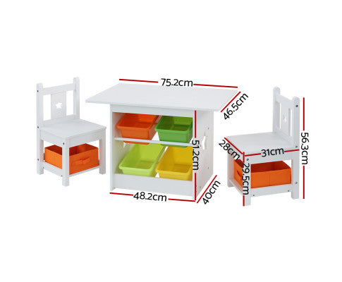 3 PCS Kids Table and Chairs Set Children Furniture Play Toys Storage Box - SM Everyday Living