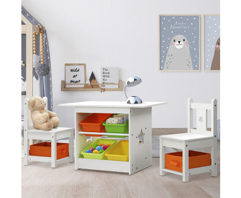 3 PCS Kids Table and Chairs Set Children Furniture Play Toys Storage Box - SM Everyday Living