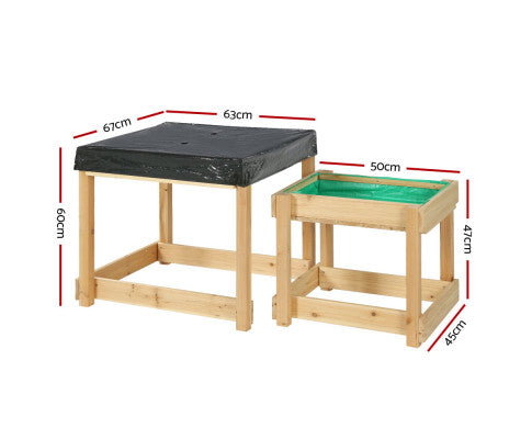 Kids Sandpit Sand and Water Wooden Table with Cover Outdoor Sand Pit Toys - SM Everyday Living