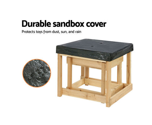 Kids Sandpit Sand and Water Wooden Table with Cover Outdoor Sand Pit Toys - SM Everyday Living