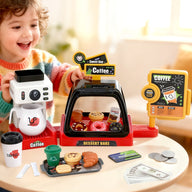 Keezi Kids Pretend Role Play Toy Coffee Shop with Coffee Maker Machine Play Money Food Tea Party Set - SM Everyday Living