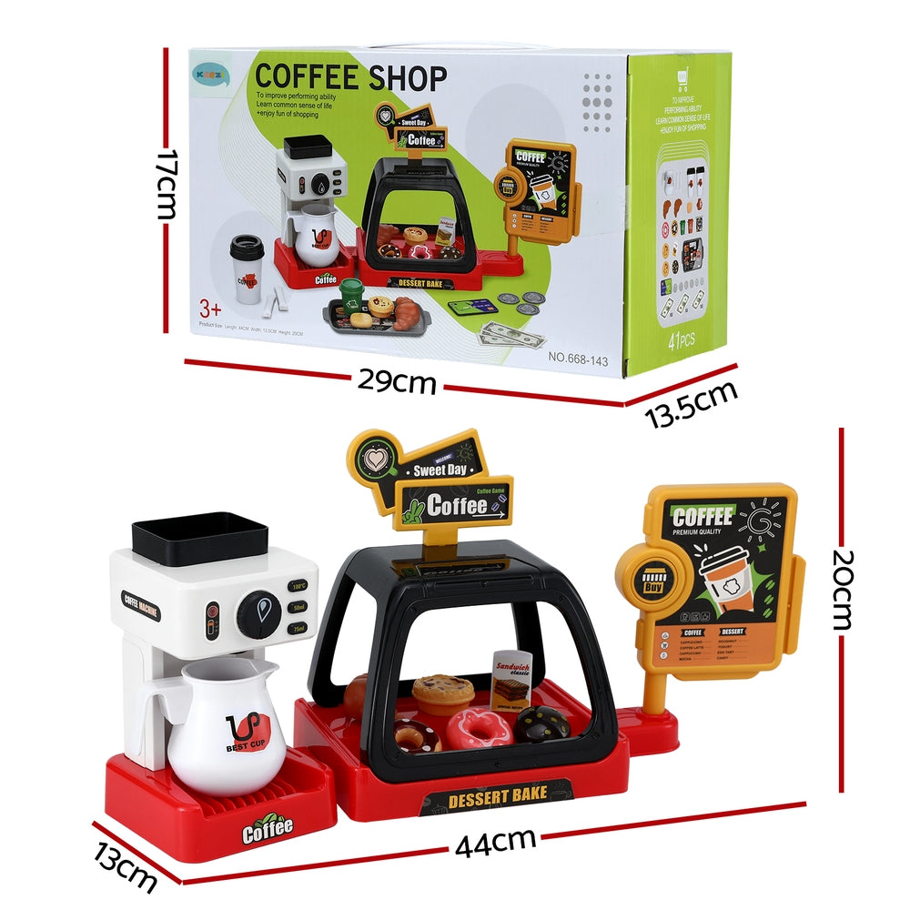 Keezi Kids Pretend Role Play Toy Coffee Shop with Coffee Maker Machine Play Money Food Tea Party Set - SM Everyday Living