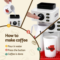 Keezi Kids Pretend Role Play Toy Coffee Shop with Coffee Maker Machine Play Money Food Tea Party Set - SM Everyday Living