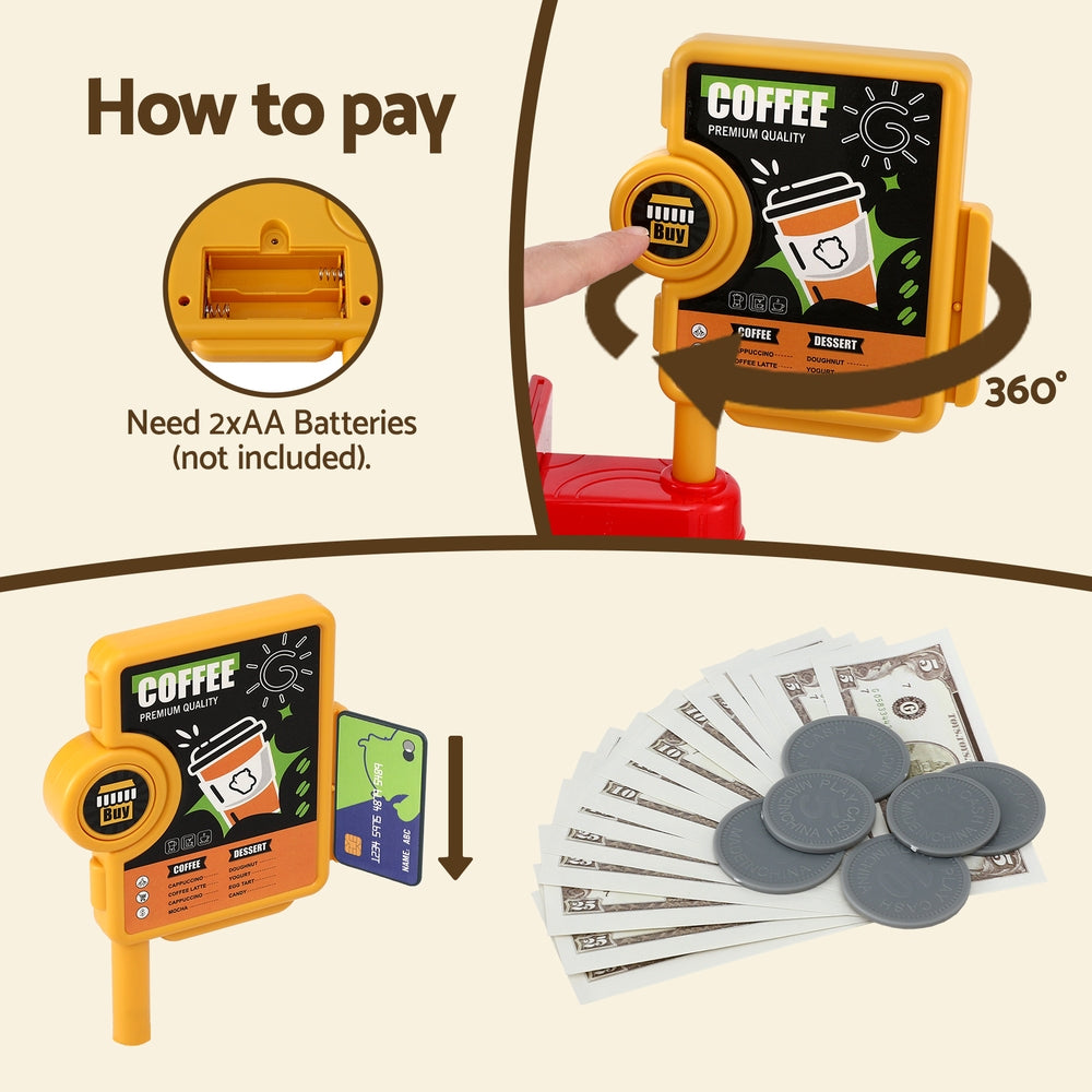 Keezi Kids Pretend Role Play Toy Coffee Shop with Coffee Maker Machine Play Money Food Tea Party Set - SM Everyday Living