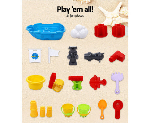 Kids Beach Sand and Water Toys Outdoor Table Pirate Ship Childrens Sandpit - SM Everyday Living