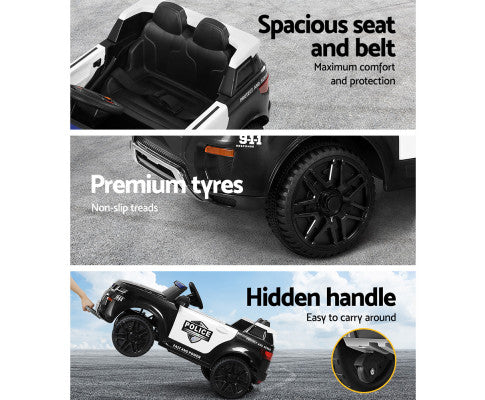 Kids Ride On Car Electric Patrol Police Toy Cars Remote Control 12V Black - SM Everyday Living
