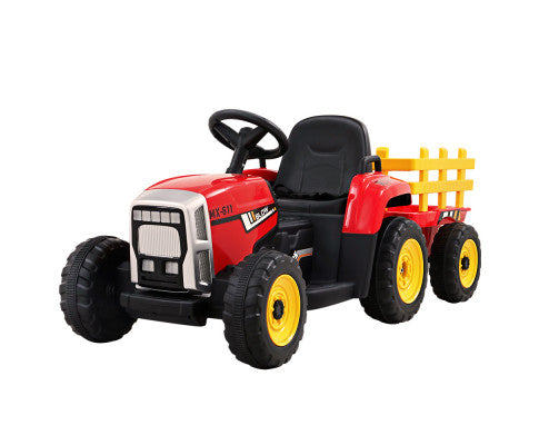 Ride On Car Tractor Trailer Toy Kids Electric Cars 12V Battery Red - SM Everyday Living