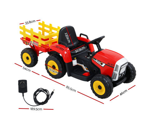 Ride On Car Tractor Trailer Toy Kids Electric Cars 12V Battery Red - SM Everyday Living