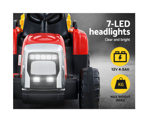 Ride On Car Tractor Trailer Toy Kids Electric Cars 12V Battery Red - SM Everyday Living