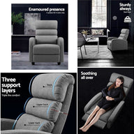 Luxury Recliner Chair Chairs Lounge Armchair Sofa Fabric Cover Grey - SM Everyday Living
