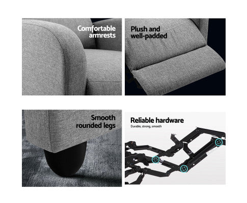 Luxury Recliner Chair Chairs Lounge Armchair Sofa Fabric Cover Grey - SM Everyday Living