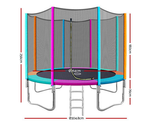 10FT Trampoline Round Trampolines Kids Safety Net Enclosure Pad Outdoor Gift Multi-coloured - SM Everyday Living