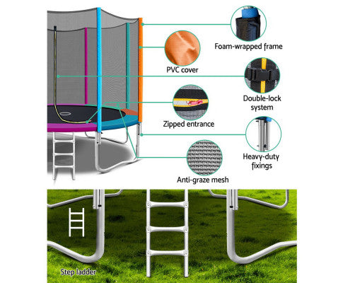 10FT Trampoline Round Trampolines Kids Safety Net Enclosure Pad Outdoor Gift Multi-coloured - SM Everyday Living